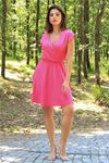 Neşeli butik kadın fuşya kruvaze yaka günlük mini elbise NB10045