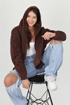 Neşeli butik kadın kapüşonlu cep ve fermuar detaylı sweatshirt FVR003
