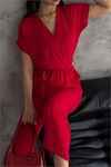 Neşeli butik kadın kırmızı bağlama detaylı ayrobin tulum NBTG7035