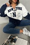 Neşeli butik kadın lacivert fermuarlı New york sweat NBG050