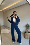 Neşeli butik kadın fermuarlı oversize sweat ve yüksek bel eşofman takımı NM018