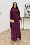 Neşeli butik kadın mürdüm büzgü detaylı premium tunik pantolon tesettür takım NMS103