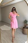 Neşeli butik kadın v yaka kuşaklı mini şifon elbise NM007