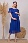 Neşeli butik kadın saks mavisi baby shower şifon hamile elbise HML8060