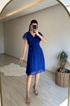 Neşeli butik kadın v yaka kuşaklı mini şifon elbise NM007