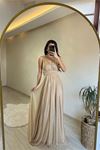 Neşeli butik kadın drapeli ışıltılı kalın askılı abiye elbise NM003