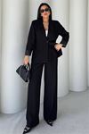 Neşeli butik kadın siyah oversize tek düğmeli blazer ceket pantolon takım NBSTR4085