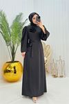 Neşeli butik kadın saten gül detaylı tesettür elbise NMS038