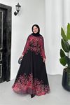 Neşeli butik kadın şifon astarlı çiçek desenli tesettür elbise NMS070