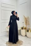 Neşeli butik kadın bağlama detaylı jakarlı tesettür elbise NMS044