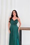 Neşeli butik kadın ayarlanabilir askılı yırtmaçlı tül abiye elbise RYS9276