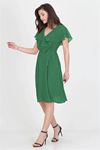 Neşeli butik kadın melek kol kruvaze yaka zümrüt yeşil şifon elbise NB8081