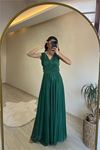 Neşeli butik kadın drapeli ışıltılı kalın askılı abiye elbise NM003