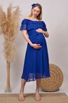 Kadın Saks Mavisi Baby Shower Şifon Hamile Elbise Hml8060